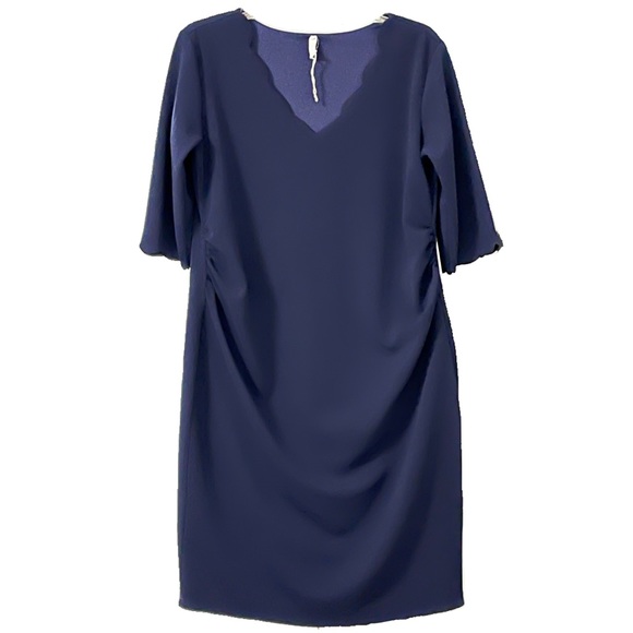 Navy Scalloped Trim Fitted Maternity Dress - Picture 4 of 4
